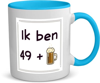 Akyol - ik ben 49 + 1 koffiemok - theemok - blauw - 49+1 - mensen die 50 zijn geworden - 50 jaar sarah en abraham cadeau - jubileum man en vrouw - verjaardags - grappige tekst - jarig - verjaardag - 350 ML inhoud