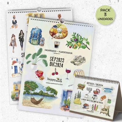 Set van 2 wandkalenders en tafelkalender 2023-2024 | 16 maanden planner | A3 + A5 formaat | Met notitieruimte