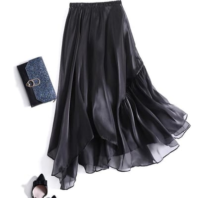 Jupe plissée Design irrégulier A-line Grande jupe pour femmes M black