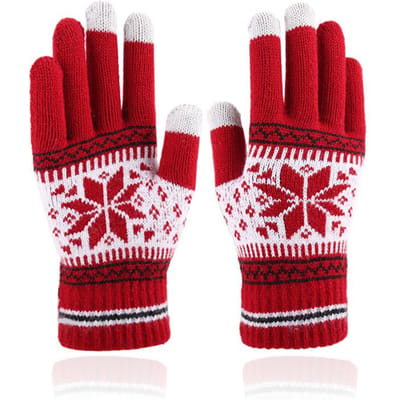 Touchscreen Gebreide Handschoenen Sneeuwvlok Patroon Volledige Vinger Dikke Warme Gebreide Winterhandschoenen Voor Mannen Vrouwen Koppelhandschoenen rood