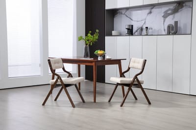 Wishdor - Klapstoelen Set Van 2 - Met Brede Gevoerde Zitting En Rugleuning, Inklapbaar En Volledig Gemonteerd - Modern Ontwerp Voor Eethoek Of Extra Zitplaatsen - Hout En Fluweel - Crème