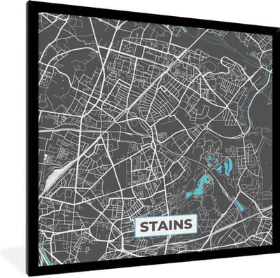 Fotolijst incl. Poster - Stains - Plattegrond - Kaart - Stadskaart - Frankrijk - 40x40 cm - Posterlijst