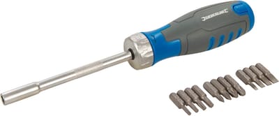 Silverline Ratelschroevendraaier - 3-positie ratel - 12 bits in handvat - magnetische aandrijf dop - soft-grip handvat