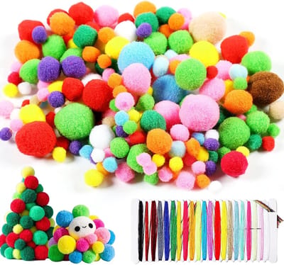Multicolored Pompoms Set van 1000 Stuks, Herbruikbare Mini Pompoms voor Creatieve DIY Projecten, Assortiment van 21 Kleuren en Diverse Maten voor Knutseldecoraties en Handwerken