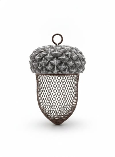 Vogelvoederhuisje voor Tuinvogels - Vetbolhouder en Pindanet in Eikel Vorm - Voederhuis voor Vogels - Stevig Metalen Ontwerp om op te Hangen - Decoratieve Voederkorf voor Buiten - Geschikt voor Tuin en Balkon - Animalking Voederhuis Eikel