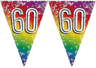 Boland vlaggenlijn 60 jaar - 2x - versiering - vlaggetjes slinger - 6 meter - Glitter folie - Binnen/buiten gebruik
