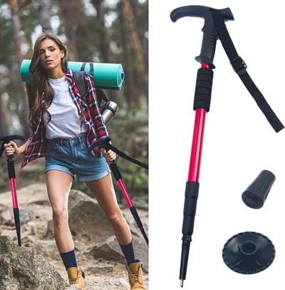 VHV - Wandelstokken - Wandelstokken verstelbaar - Telescopische aluminium wandelstokken - Geschikt voor buitenactiviteiten - Bergwandelen en andere sporten - Rood