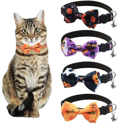 Dailygoods- Kattenhalsband Verstelbaar - Kattenhalsband met Strikbel - Kattenhalsband met Veiligheidssluiting - Kattenhalsband met Pompoenontwerp - Kattenhalsband voor Feestdagen - Duurzaam en Lichtgewicht - Kattenkraag