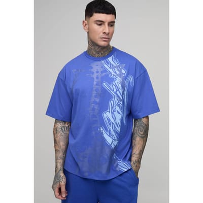Tall Afterlight T-shirt Met Korte Mouwen En Tonale Glow In The Dark Print | Electric Blue | Size Small