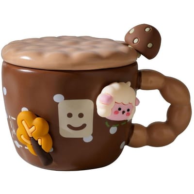 Creatieve Magnetische Zuigende Lam Mok Schattige Keramische Waterbeker Cartoon Koffiekop met Deksel Lepel Koppelbeker Souvenir Cadeau Vrouwen 401-500ml