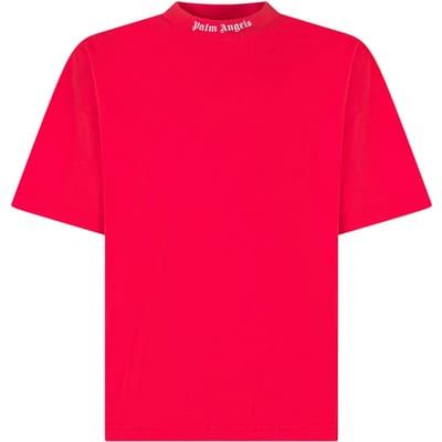 Palm Angels Effen katoenen T-shirt met korte mouwen voor kinderen (Rood/Uitwit)