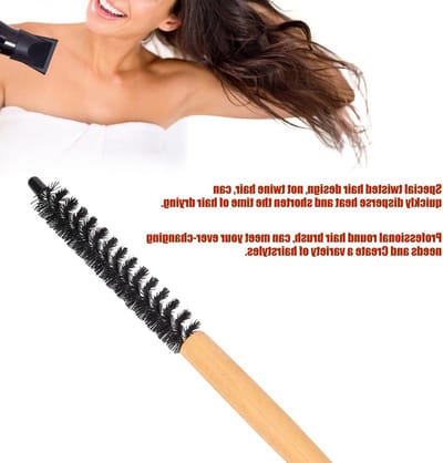 Ronde Mini Haarborstel met Nylon Haren voor Korte Haarstyling, Houten Handvat en Compact Ontwerp