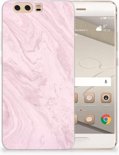 Huawei P10 Plus TPU Siliconen Hoesje Marble Pink - Origineel Cadeau Vriendin