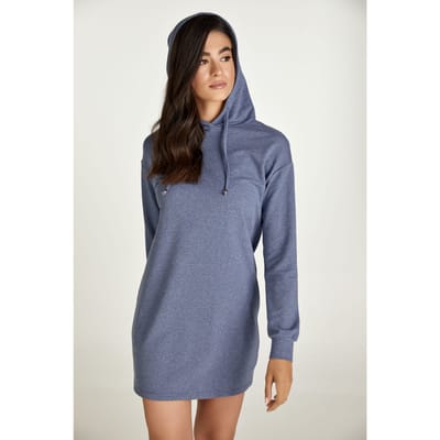 Indigo gemêleerde mini jurk met capuchon
