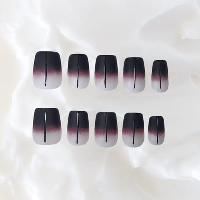 GimmeClawz Press On Nails - Fake nails - Handgemaakte Press-On Nagels - 24 Plakstickers, Donkerrode Korte Coffin Nagels - Midnight Eclipse - Maat XS