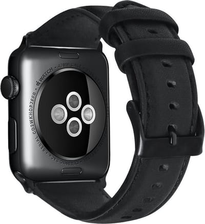 By Qubix - Geschikt voor Apple Watch bandje - Luxe Echt Lederen bandje - Zwart - Geschikt voor Apple Watch 44mm / 45mm / 46mm / 49mm (Ultra 1,2 en 3) - leren smartwatchbandje - Horlogebandje