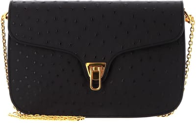 COCCINELLE Leren Schoudertas Beat Ostrich Crossbody Noir Zwart