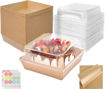 30 Stuks Herbruikbare Taartdozen van Karton met Transparante Deksel voor Taarten, Cupcakes en Macarons, Inclusief Bakpapier en Stickers, Ideaal voor Verjaardagen en Feestjes