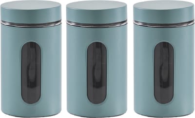 Zeller Voorraadpot - 4x - met venster - eucalyptus groen - 900 ml - D10 x H18 cm