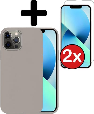 Hoesje - Met 2x Screenprotector - Geschikt voor Apple iPhone 13 Pro Max - Sterk & Shockproof - Telefoon Hoes - Back Cover - Siliconen Case - Telefoonhoes - Grijs