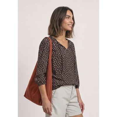 Blouse met 3/4-mouwen, split in de hals en bandjes