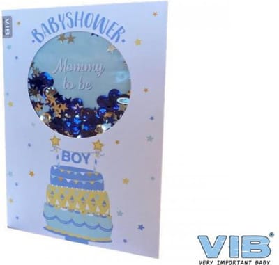 Wenskaart Schudbaar met pailleten Baby Shower BOY Blauw