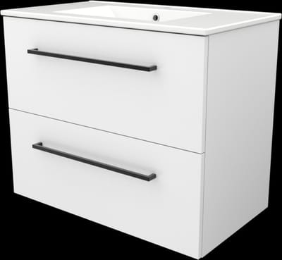 Basic Start 46 badmeubelset met wastafelonderkast met grepen, 2 lades en porseleinen wastafel met 1 kraangat 80 x 46 cm, ice white