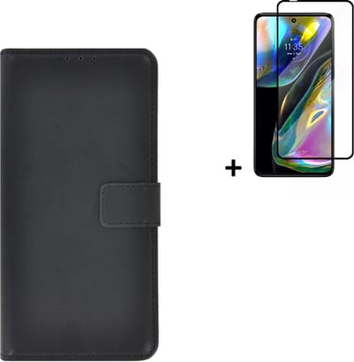 MoDo hoesje Geschikt voor Motorola Moto G52 - Kunstleer Book Case - Zwart hoesje met full screenprotector