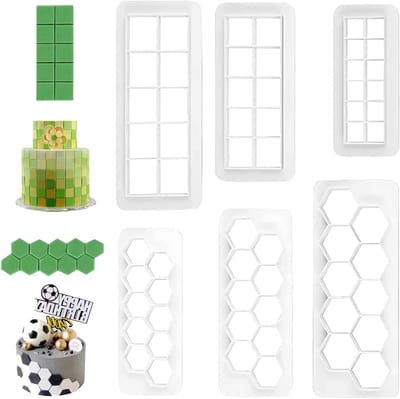 Dailygoods - Koekjessnijderset, 6 stuks voedselveilige kunststof vierkante en zeshoekige geometrische vormen voor taartdecoratie, keuken, doe-het-zelf ambachten, gebak, koekje