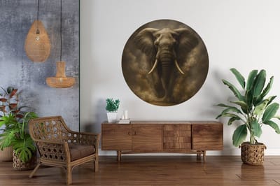 Rond Schilderij - Muurcirkel - Olifant in de stroom - Dibond Schilderij - Dieren - 40 cm