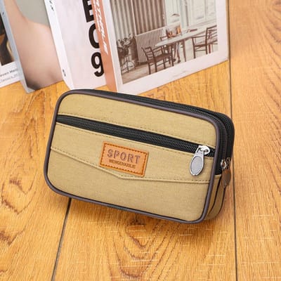 Multi couche hommes téléphone pochette ceinture taille sac Fanny Pack toile sac à main petite poche conception ceinture pochette sac à main pour téléphone kaki