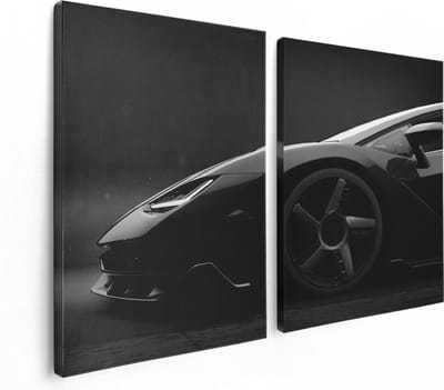 Artaza Canvas Schilderij Tweeluik Zijaanzicht Zwarte Sportwagen Auto - 120x80 cm - Wanddecoratie Woonkamer - Schilderijen - Muurdecoratie