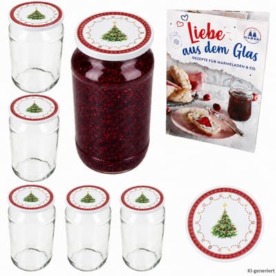 6-delige set rondglas 1062 ml To 82 Weihnachtstraum deksel incl. Diamant Gelierzauber receptenboekje