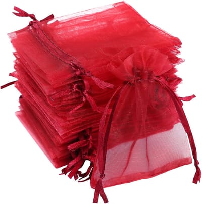 Set van 120 Wijnrode Organza Tassen voor Sieraden en Cadeaus - 7 x 9 cm, Perfect voor Feestjes en Bruiloften