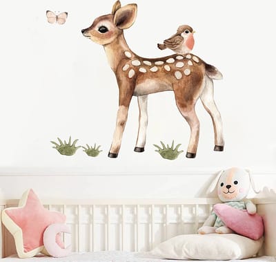 Muursticker Hertje, vogel en vlinder | Aquarel | Stickers zelfklevend | Kinderkamer | Babykamer | slaapkamer | Meisje | Jongen | Huis inrichting | Stickerkamer®
