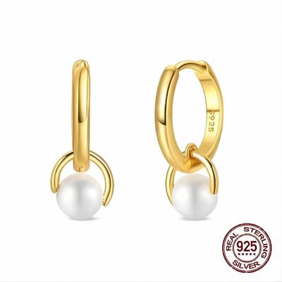Oorbellen - oorringen - 925 Sterling Zilver - goudkleurig - met parel hanger - 11 mm