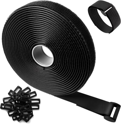 Dailygoods- Klittenband 5 m - Verstelbare Bevestigingskabelriemen - Klittenbandsluiting - Duurzaam - Zelfklevend - 25 Metalen Gespen - Bevestigingsriem