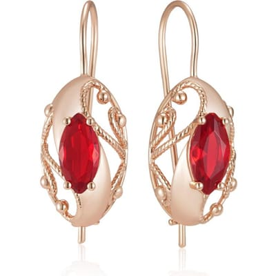 Glanzende rode vintage oorbellen met natuurlijke zirkonia voor dames, modieuze roségouden oorbellen, hoogwaardige fijne sieraden voor dagelijks gebruik. beige