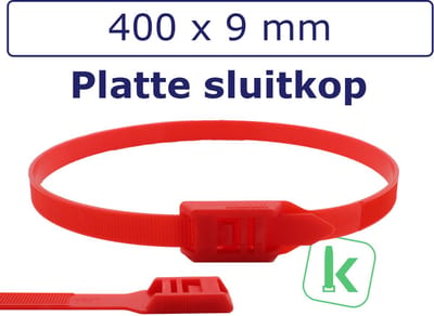PRO-TIE® - Tyraps, kabelbinders met laag profiel, Flat head / in Line ties 400 x 9,0 mm Rood (Zak 100 stuks) (tiewrap/tyrap/tie-wrap/bundelbandje/colsonbandje/)