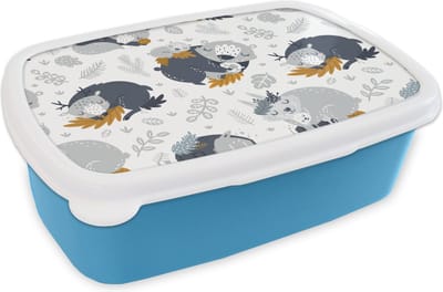 Broodtrommel Blauw - Lunchbox - Brooddoos - Patroon - Kinderen - Jongens - Dieren - Slapen - 18x12x6 cm - Kinderen - Jongen