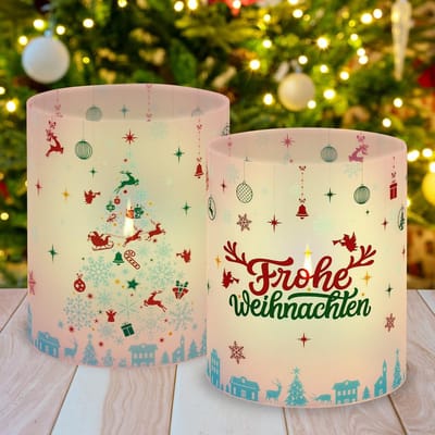 Dailygoods- Kerstlantaarn 8 stuks - Tafeldecoratie - Vrolijk kerstfeest - Geschikt voor theelichtjes - Sneeuwvlokken - 10 cm hoog - Windlichten