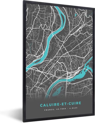 Fotolijst incl. Poster - Caluire-et-Cuire - Frankrijk - Stadskaart - Kaart - Plattegrond - 40x60 cm - Posterlijst