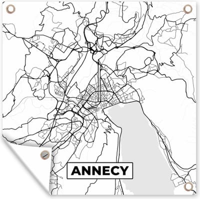 Tuin poster Frankrijk - Kaart - Plattegrond - Annecy - Stadskaart - Zwart wit - 200x200 cm - Tuindoek