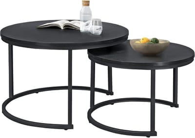 Set van 2 Ronde Salontafels met Zwart Metalen Frame - Nestende Bijzettafels