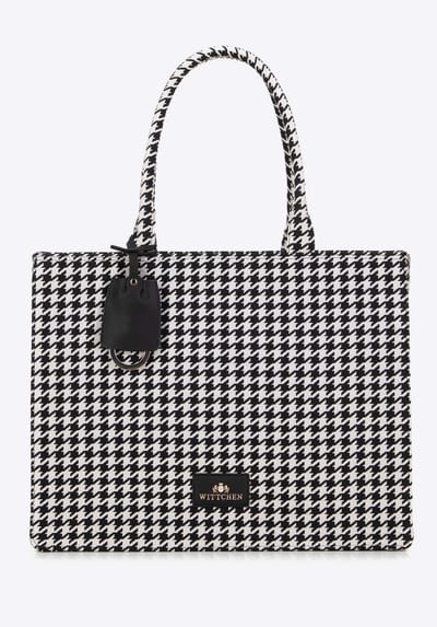 Wittchen Dames jacquard patroon shopper tas zwart en wit katoen