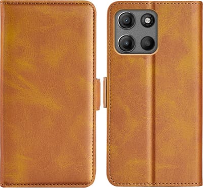 MobyDefend Hoesje - Geschikt voor Motorola Moto G15 / G15 Power / G17 / G17 Power - Luxe Wallet Book Case (Sluiting Zijkant) - Lichtbruin