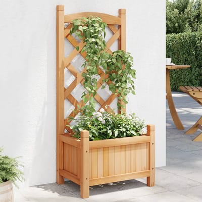vidaXL Plantenbak met latwerk 40x30x90 cm massief vurenhout bruin