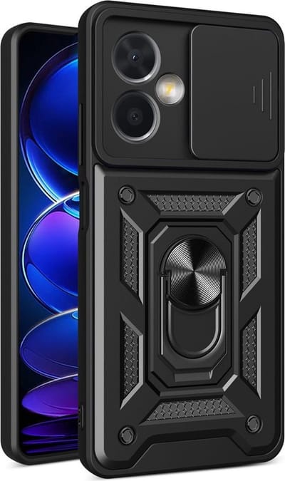 MobyDefend Hoesje - Geschikt voor Xiaomi Redmi Note 12 5G - Pantsercase Met Draaibare Ring - Zwart