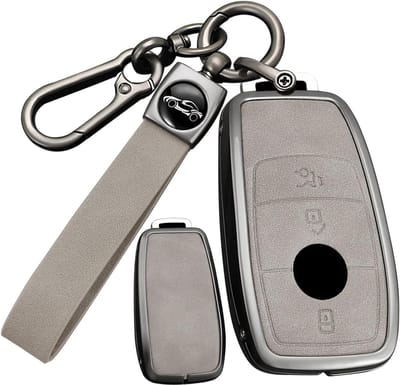 Luxe leren sleutelcover voor Mercedes-Benz modellen, beschermende hoes voor autosleutels, met keychain en metalen afwerking voor optimale bescherming