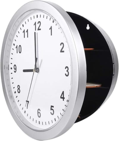 Wandklok Kluis - Geheime Opberger - Waardevolle Spullen - Functionele Klok - 25x25x7cm - Zilver